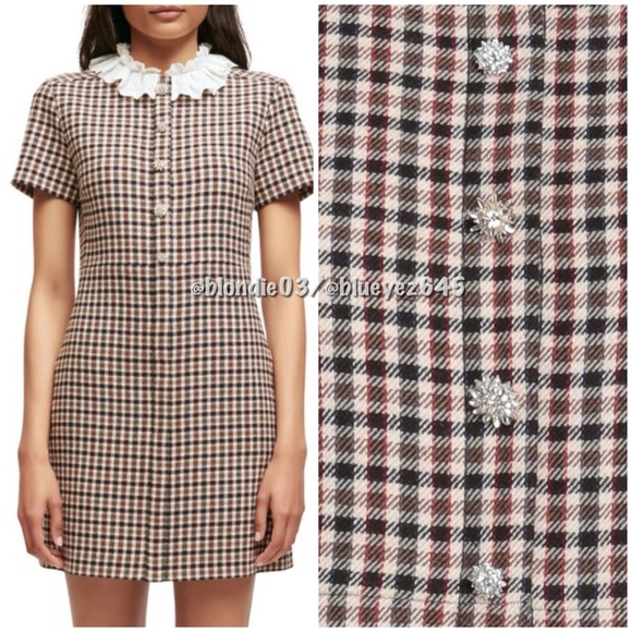 Maje check lace collar dress 38/US6 - Picture 2 of 6